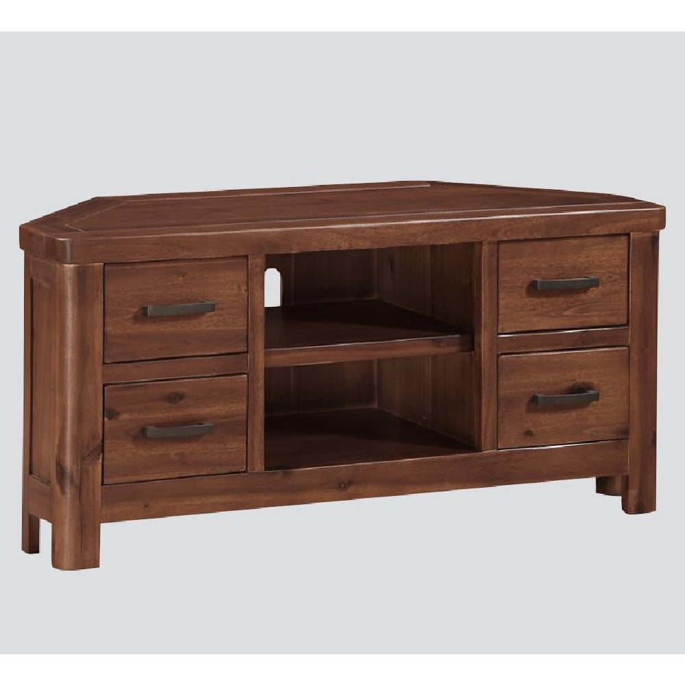 Areli Wooden Corner TV Stand With 4 Drawers In Dark Brown