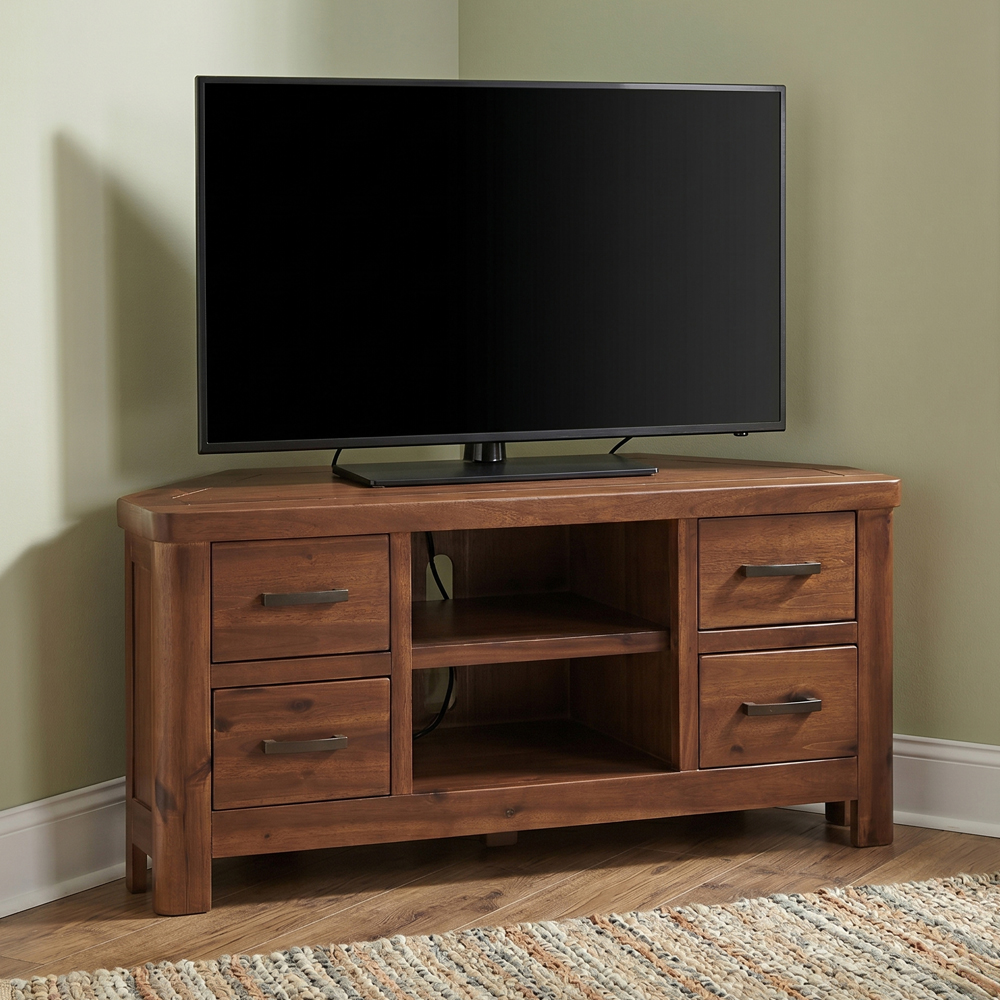 Areli Wooden Corner TV Stand With 4 Drawers In Dark Brown