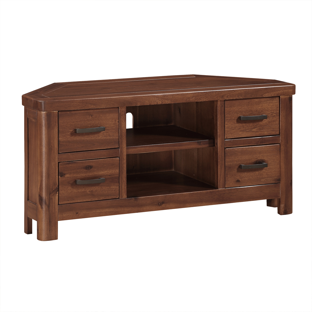 Areli Wooden Corner TV Stand With 4 Drawers In Dark Brown