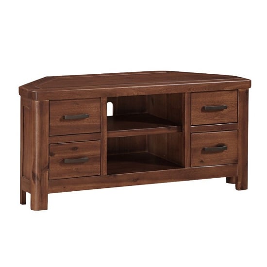 Photo of Areli wooden corner tv stand in dark acacia finish