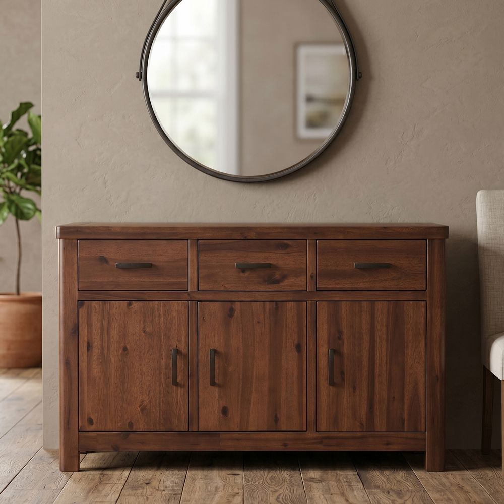 Areli Wooden Sideboard With 3 Doors 3 Drawers In Dark Brown