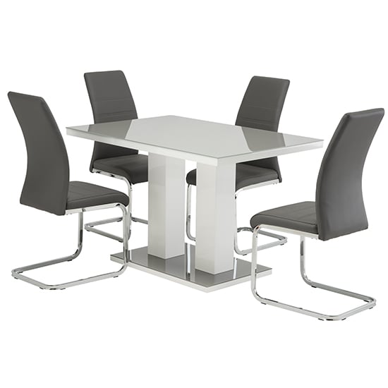 Aarina Grey Gloss Dining Table With 4 Sako Grey Chairs_1