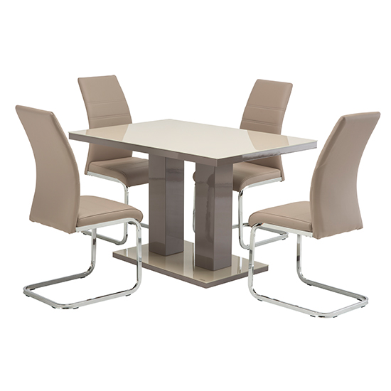 Aarina Latte Gloss Dining Table With 4 Sako Cappuccino Chairs_1