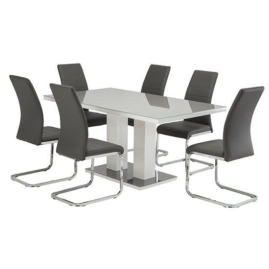 Aarina Grey Gloss Dining Table With 6 Sako Grey Chairs_2