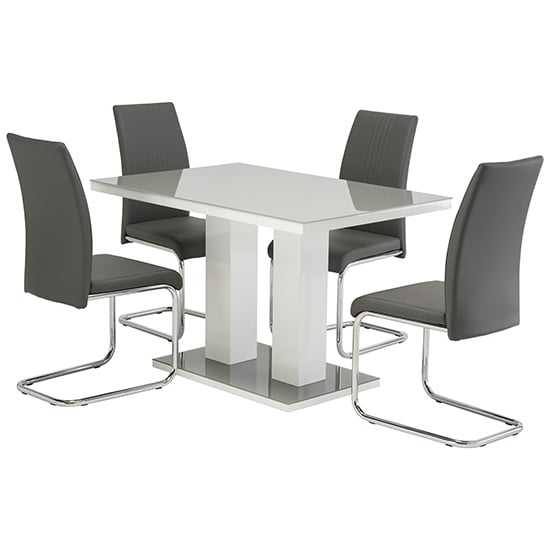Aarina Grey Gloss Dining Table With 4 Montila Grey Chairs_1