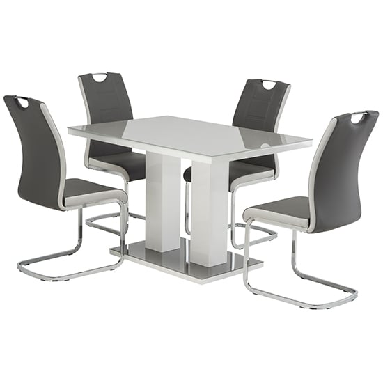 Aarina Grey Gloss Dining Table With 4 Samson Grey Chairs_1