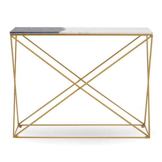 Arenza Rectangular Two Tone Marble Console Table With Gold Base_2