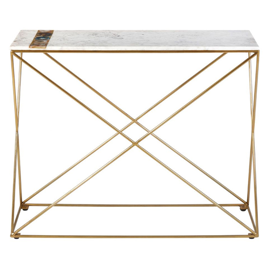 Arenza Rectangular White Marble Console Table With Gold Base_2