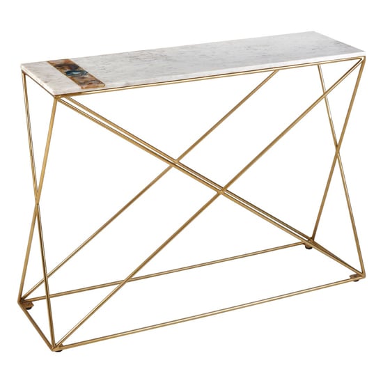 Arenza Rectangular White Marble Console Table With Gold Base_1