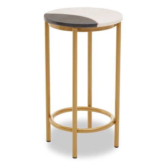 Product photograph of Arenza Round Two Tone Marble Side Table With Gold Base from Furniture in Fashion