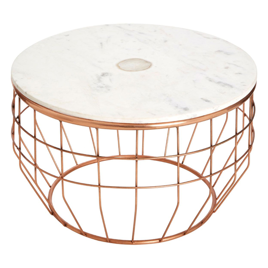 Arenza Round White Marble Coffee Table With Copper Frame