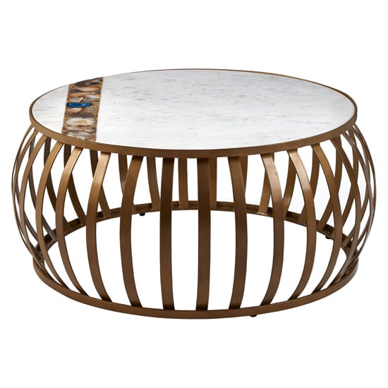 Product photograph of Arenza Round White Marble Coffee Table With Gold Frame from Furniture in Fashion