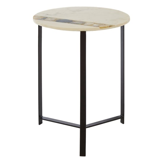 Arenza Round White Marble Side Table With Black Base_1