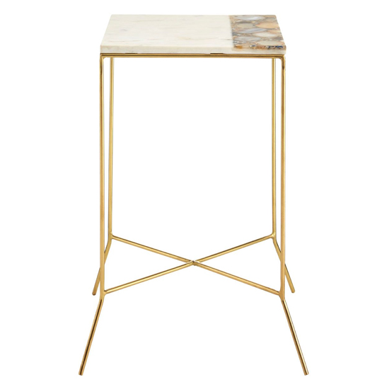 Arenza Square White Marble Side Table With Gold Base