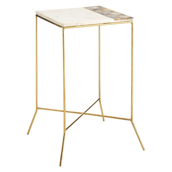 Photo of Arenza square white marble side table with gold base