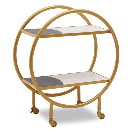 Product photograph of Arenza Two Tone Marble Shelves Drinks Trolley With Gold Frame from Furniture in Fashion