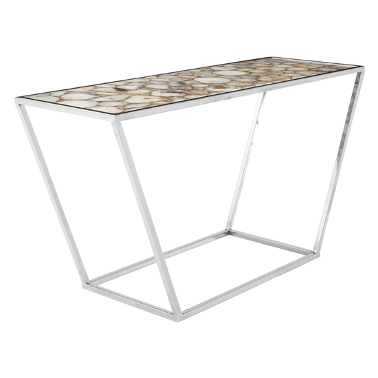 Sansuna White Agate Top Console Table With Gold Metal Frame