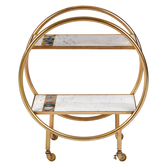 Arenza White Marble Shelves Drinks Trolley With Gold Frame