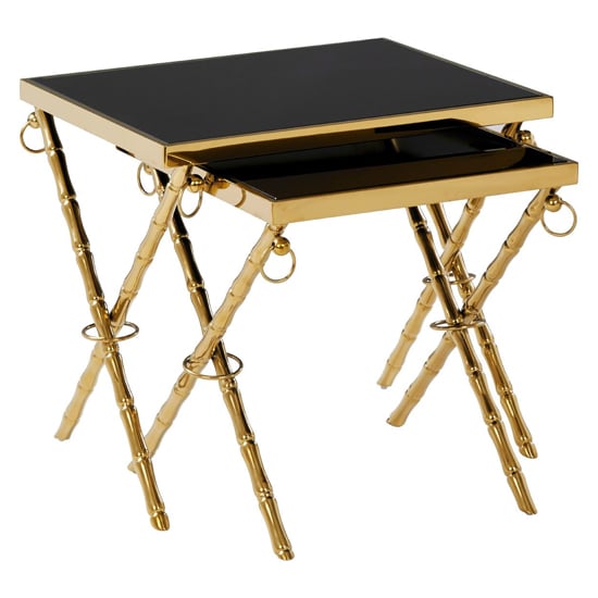 Arezza Black Glass Top Nest Of 2 Tables With Gold Steel Legs_1