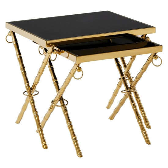 Read more about Arezza black glass top nest of 2 tables with gold steel legs