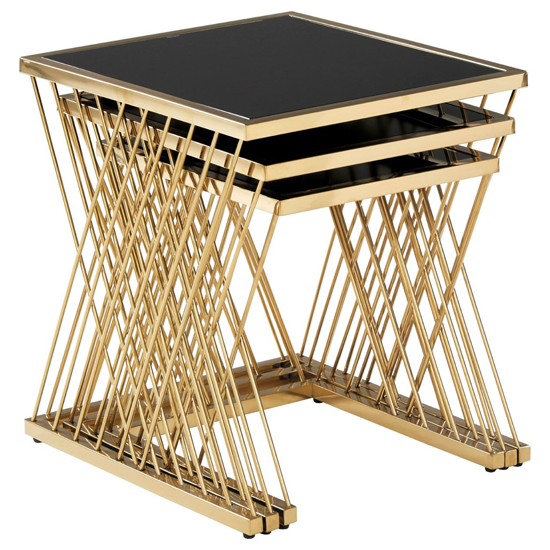Arezza Black Glass Top Nest Of 3 Tables With Gold Steel Frame_2