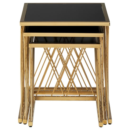 Arezza Black Glass Top Nest Of 3 Tables With Gold Steel Frame_3
