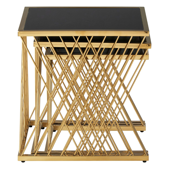 Arezza Black Glass Top Nest Of 3 Tables With Gold Steel Frame_4