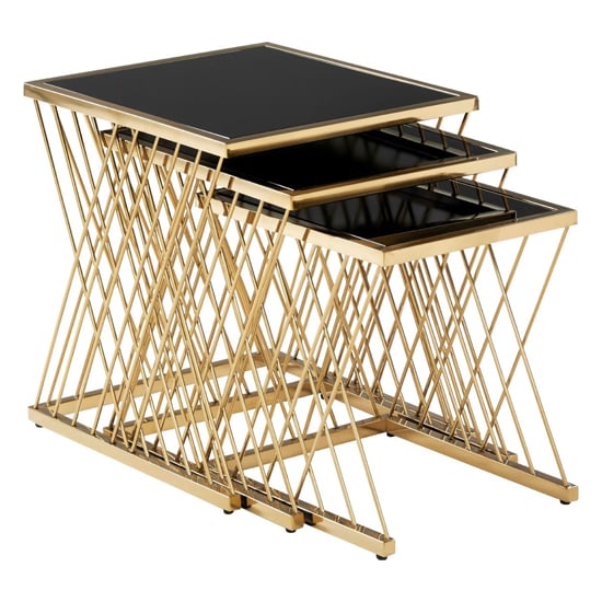 Arezza Black Glass Top Nest Of 3 Tables With Gold Steel Frame_1