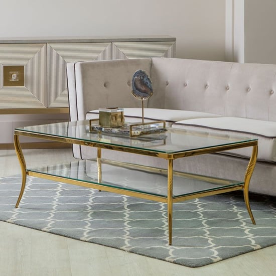 Product photograph of Arezza Clear Glass Top Coffee Table With Gold Steel Frame from Furniture in Fashion