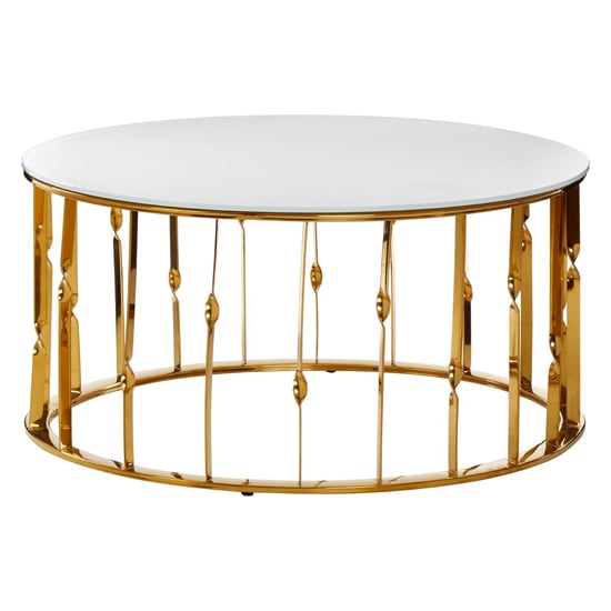 Product photograph of Arezza White Glass Top Coffee Table With Gold Steel Frame from Furniture in Fashion