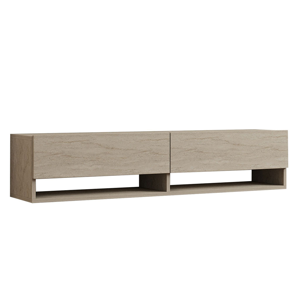 Arges Wooden Wall Mounted TV Stand in Travertine Marble Effect