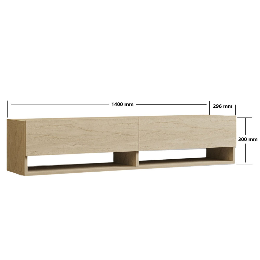 Arges Wooden Wall Mounted TV Stand in Travertine Marble Effect