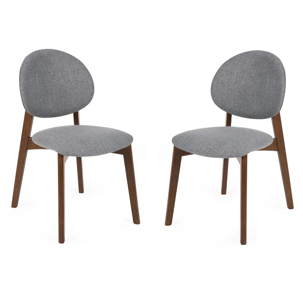 Argyle Grey Fabric Dining Chairs With Walnut Legs - Pair