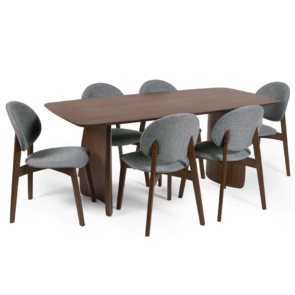 Argyle Wooden Rectangular Dining Table With 6 Chairs - Walnut