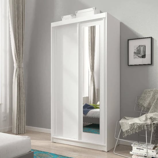Read more about Aria mirrored wardrobe with 2 sliding doors in matt white