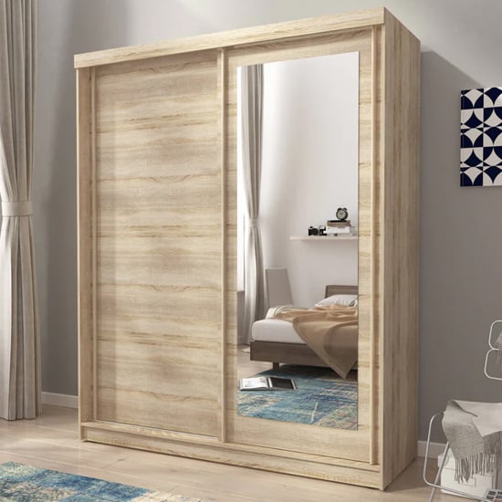 Product photograph of Aria Mirrored Wardrobe Large With 2 Sliding Doors In Oak from Furniture in Fashion