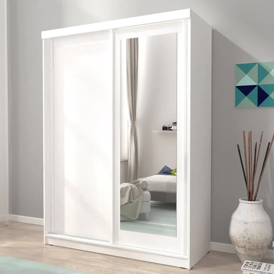Product photograph of Aria Mirrored Wardrobe Medium With 2 Sliding Doors In White from Furniture in Fashion