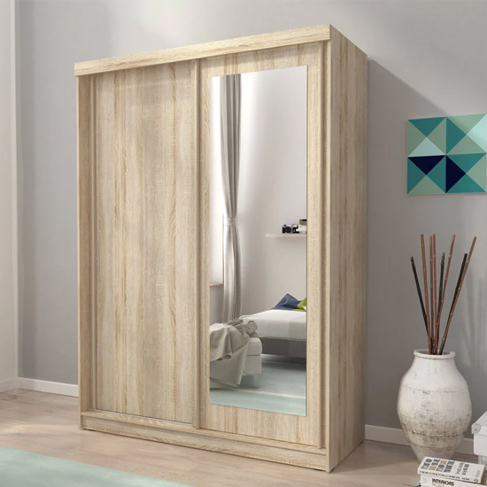 Read more about Aria mirrored wardrobe medium with 2 sliding doors in oak