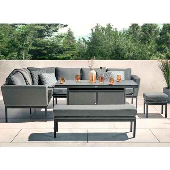 View Arica corner lounge set and firepit dining table in grey