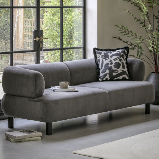 Product photograph of Arica Fabric 3 Seater Sofa In Grey With Dark Pine Wood Legs from Furniture in Fashion