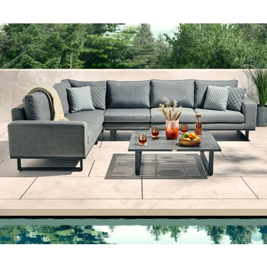 Read more about Arica fabric corner lounge set and coffee table in grey