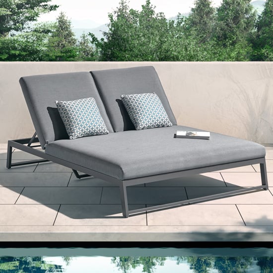 Product photograph of Arica Sunbrella Fabric Double Reclining Sun Lounger In Grey from Furniture in Fashion