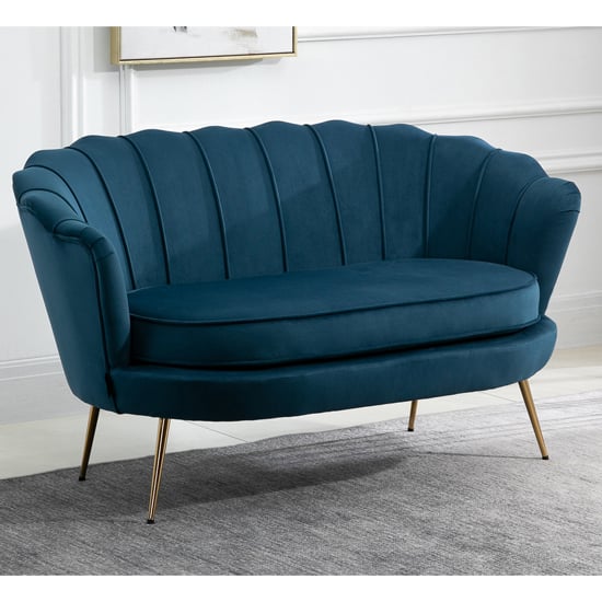 Ariel Fabric Upholstered 2 Seater Sofa In Blue