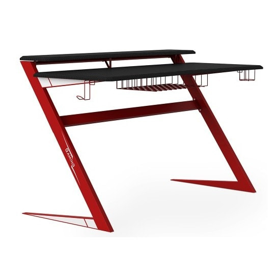 Altarnun Gaming Desk In Black Carbon Fibre Effect And Red Legs_2