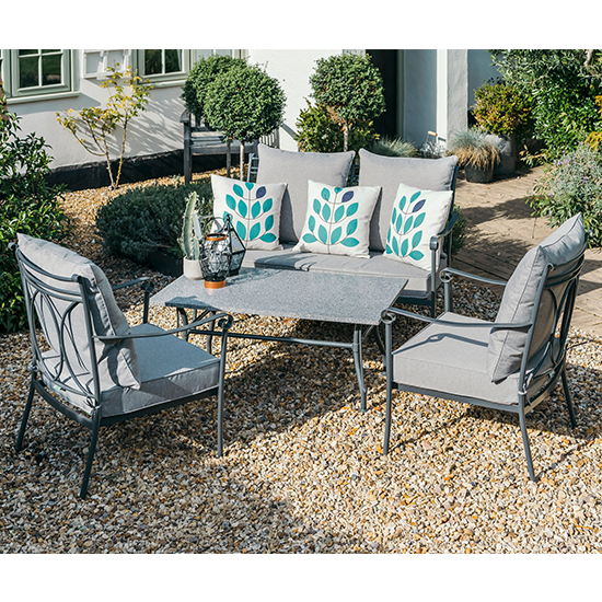 Arisaig Outdoor Metal Lounge Set With Coffee Table In Grey Furniture in Fashion