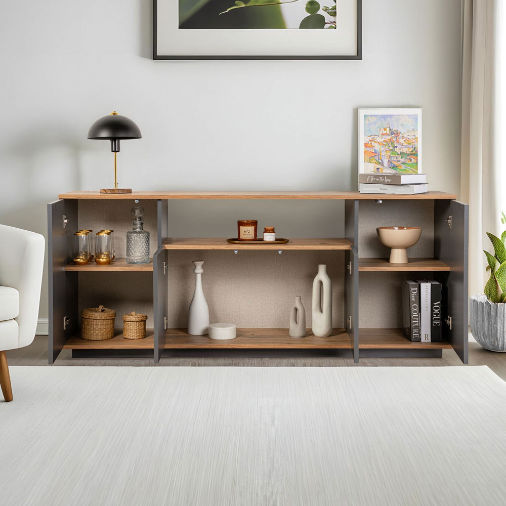 Arista Wooden TV Sideboard with 4 Doors in Anthracite and Atlantic Pine