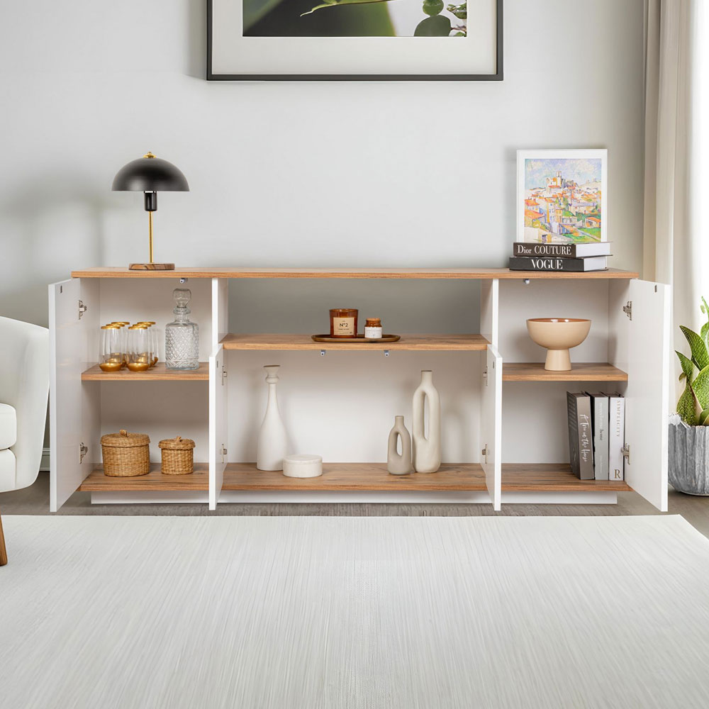 Arista Wooden TV Sideboard with 4 Doors in White and Atlantic Pine