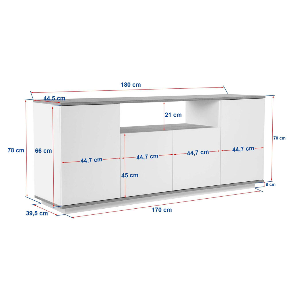 Arista Wooden TV Sideboard with 4 Doors in White and Atlantic Pine