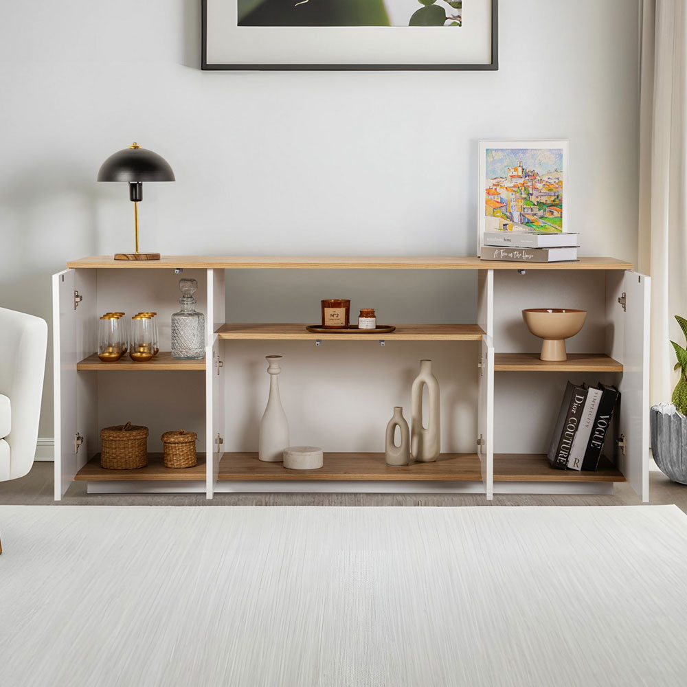 Arista Wooden TV Sideboard with 4 Doors in White and Cadiz Oak