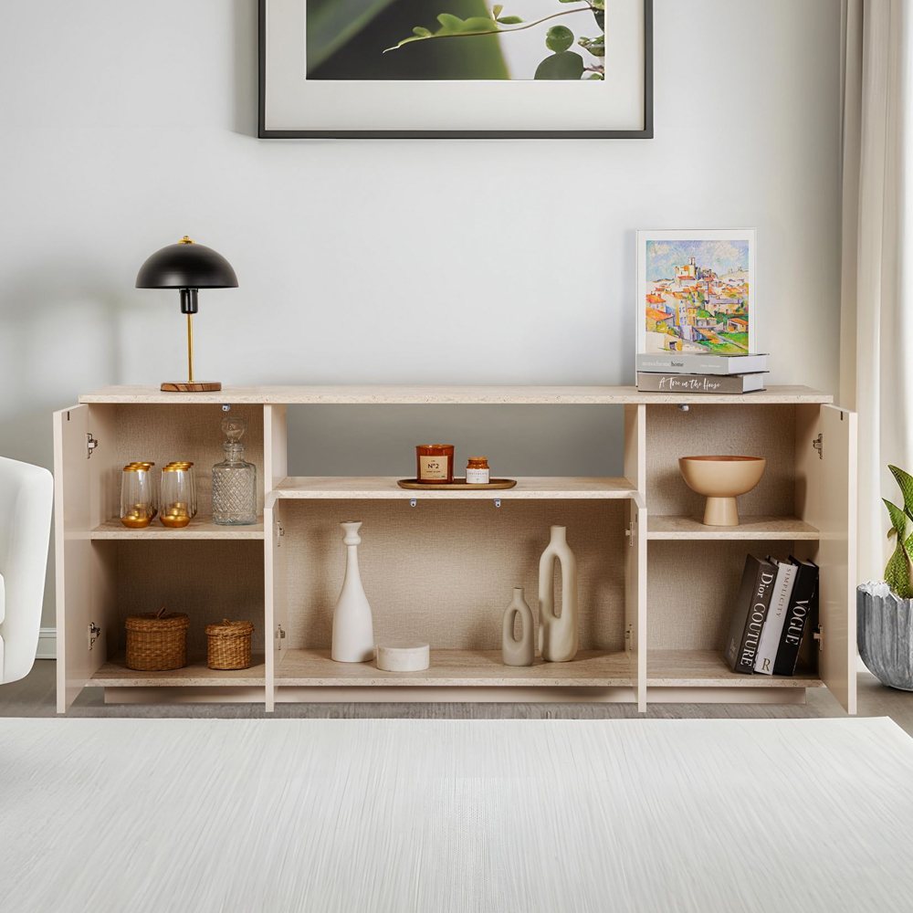 Arista Wooden Console Table in Mink and Travertine Marble Effect